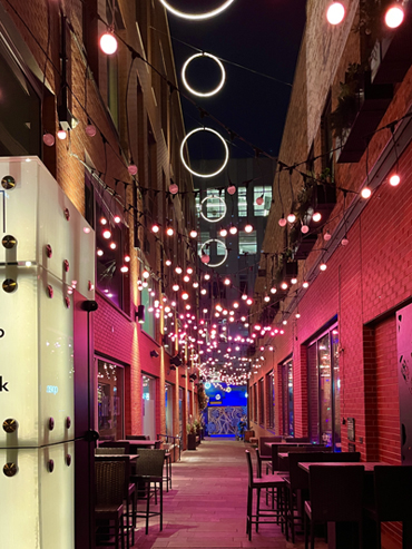 AKLD's experiential art lighting installation in Dairy Block Blake’s Passage