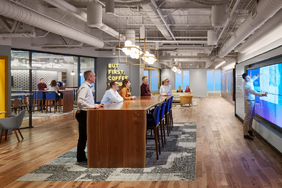KPMG office collaboration area, interior lighting