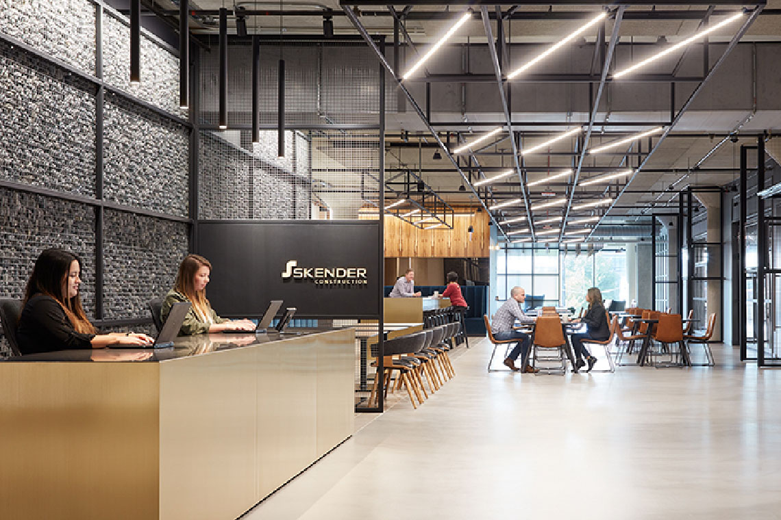 kender reception area, interior lighting