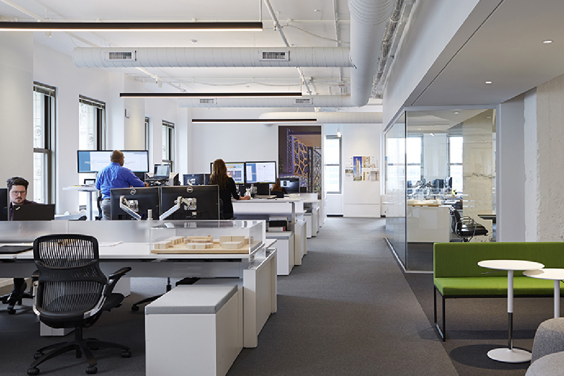 Perkins & Will main work area, interior lighting
