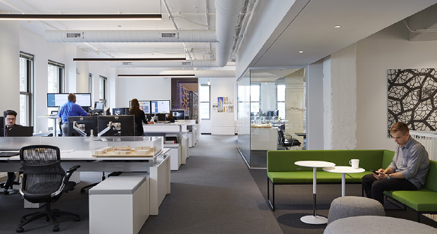 Perkins & Will main work area, interior lighting