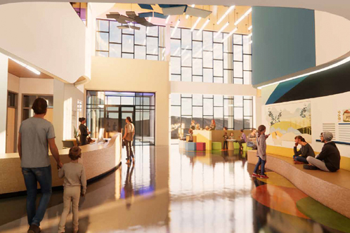 Shodair Children’s Hospital illustration of main entryway interior lighting