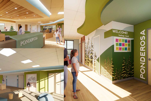Shodair Children’s Hospital, illustration a collage of interior lighting