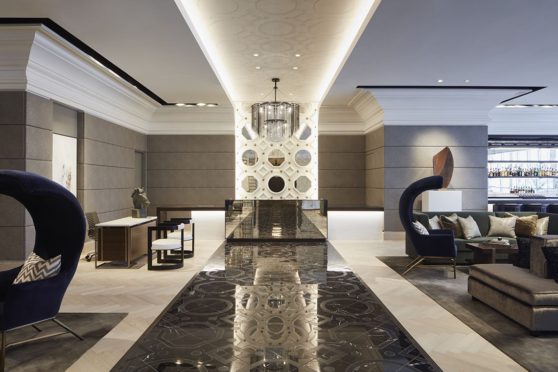 LondonHouse Hotel main entry way, interior lighting
