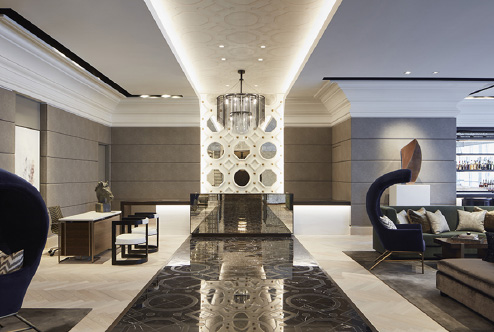 LondonHouse Hotel main entry way, interior lighting