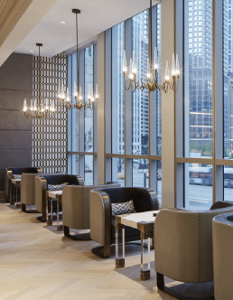 LondonHouse Hotel indoor seating with a view, interior lighting