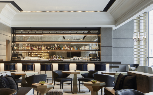 LondonHouse Hotel dining area and lounge, interior lighting