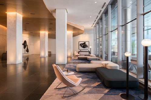 Marriott Marquis, McCormick Place indoor seating with a view, interior lighting