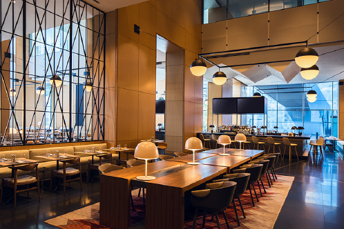 Marriott Marquis, McCormick Place dining area and lounge, interior lighting