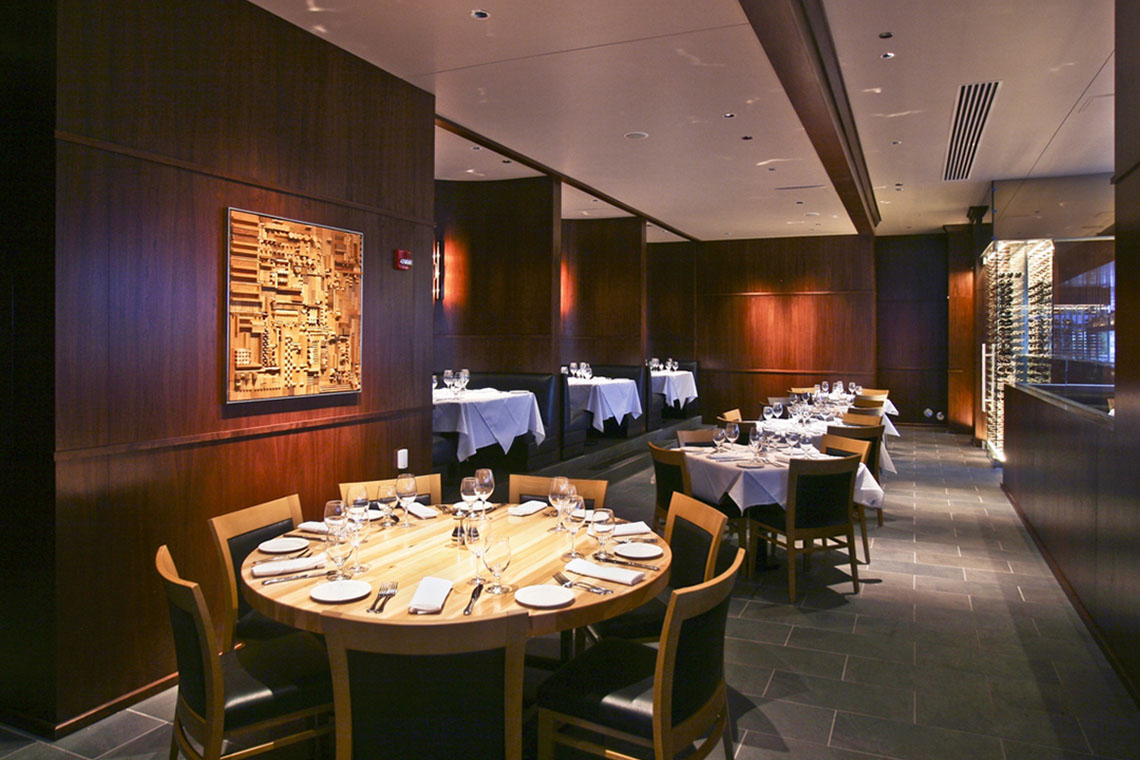 III Forks Steakhouse main dining area, interior lighting