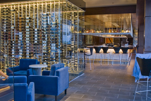 III Forks Steakhouse main entry and wine room, interior lighting