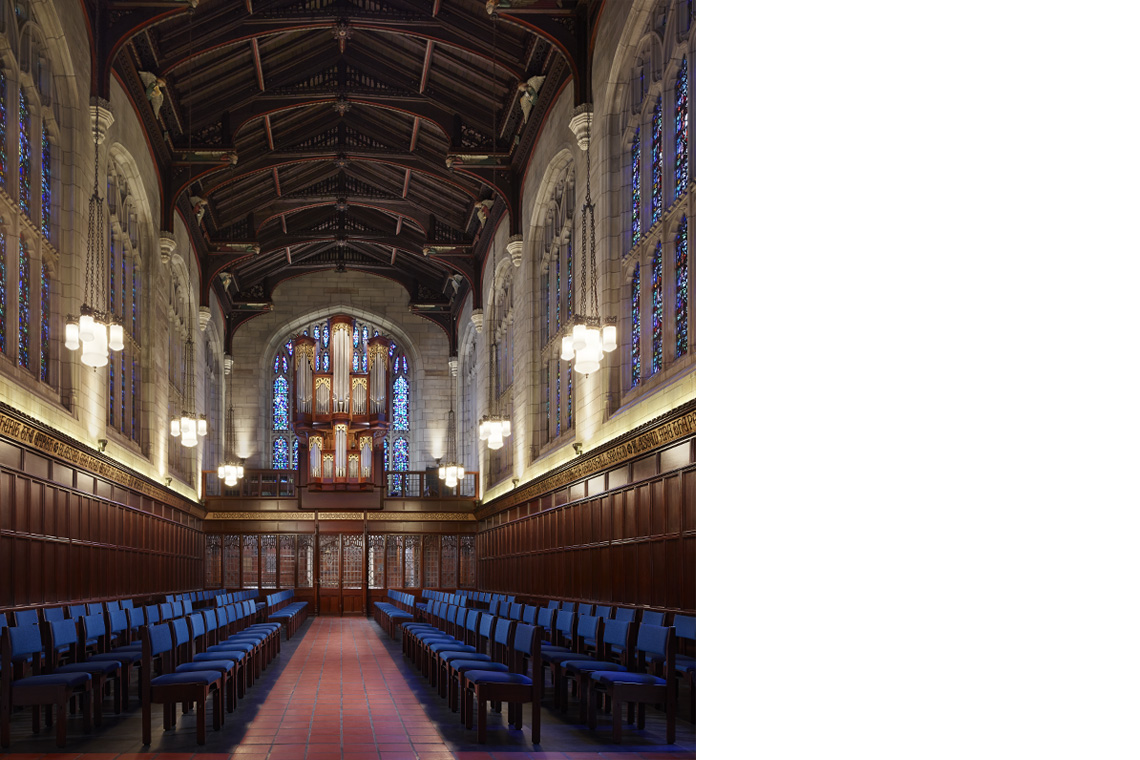 University of Chicago Bond Chapel main entry way, interior lighting